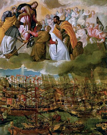 Η ναυμαχία του Lepaldo (Ναυπάκτου). Πίνακας του Paolo Veronese, ± 1575.