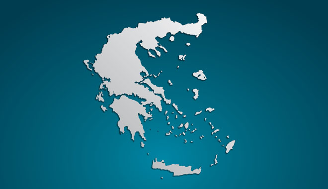 vector Greece Map card paper on blue background, high detailed