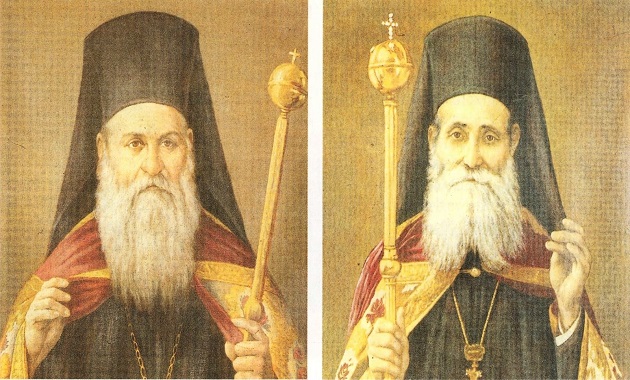 Κύριλλος Παπαδόπουλος (1854-1916), μετέπειτα Αρχιεπίσκοπος Κύριλλος Β', ο επονομαζόμενος Κυριλλάτσος, αριστερά και Κύριλλος Βασιλείου (1859-1933), μετέπειτα Αρχιεπίσκοπος Κύριλλος Γ', ο επονομαζόμενος Κυριλλούδι. Ο Κυριλλάτσος ήταν της αδιάλλακτης γραμμής για την ένωση ενώ το Κυριλλούδι τασσόταν στο στρατόπεδο των διαλλακτικών.