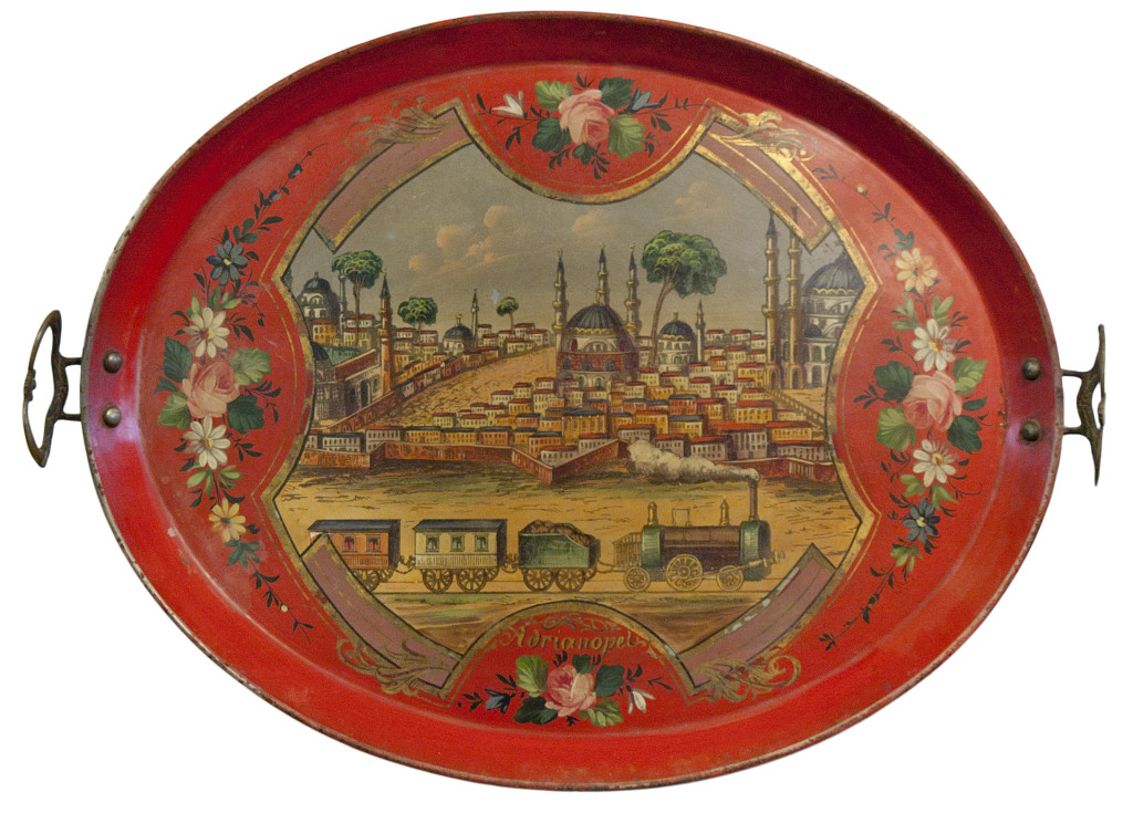 Άποψη της Αδριανούπολης με ατμομηχανή σε α΄πλάνο, τέλη 19ουαι. για την ελληνική και την οθωμανική αγορά, Συλλογή Ελευθεριάδη