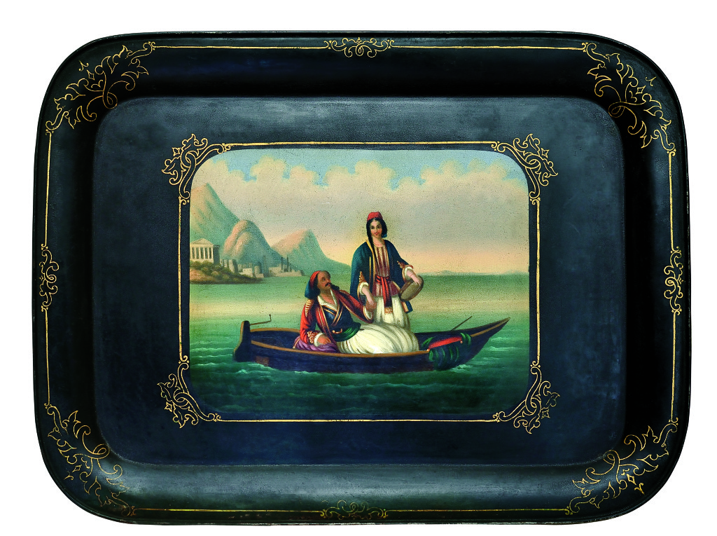 Δίσκος με ζευγάρι Ελληνων σε βάρκα, Α' μισό του 19ουαι. για την ελληνική αγορά(;)Συλλογή Ελευθεριάδη