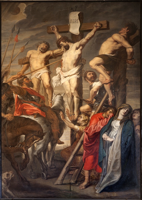 GENT - JUNE 23: Christ on the Cross between two Thieves by Pieter Pauwel Rubens (1619 a.d.) in Saint Peter s church on June 23, 2012 in Gent, Belgium.