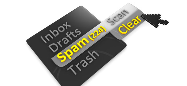 Clearing spam mail conceptual graphic , isolated on white background.