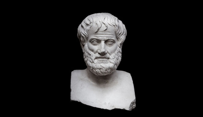 Greek Philosopher Aristotle Sculpture Isolated on Black Background