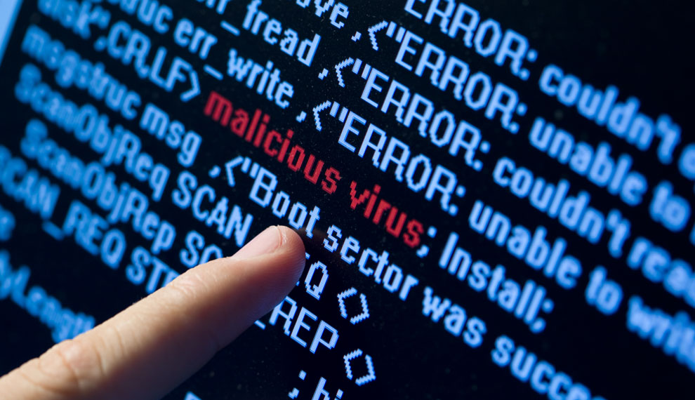 Computer security concept. Virus in program code
