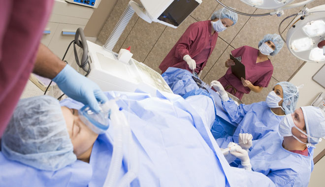 Patient undergoing egg retrieval procedure in theatre
